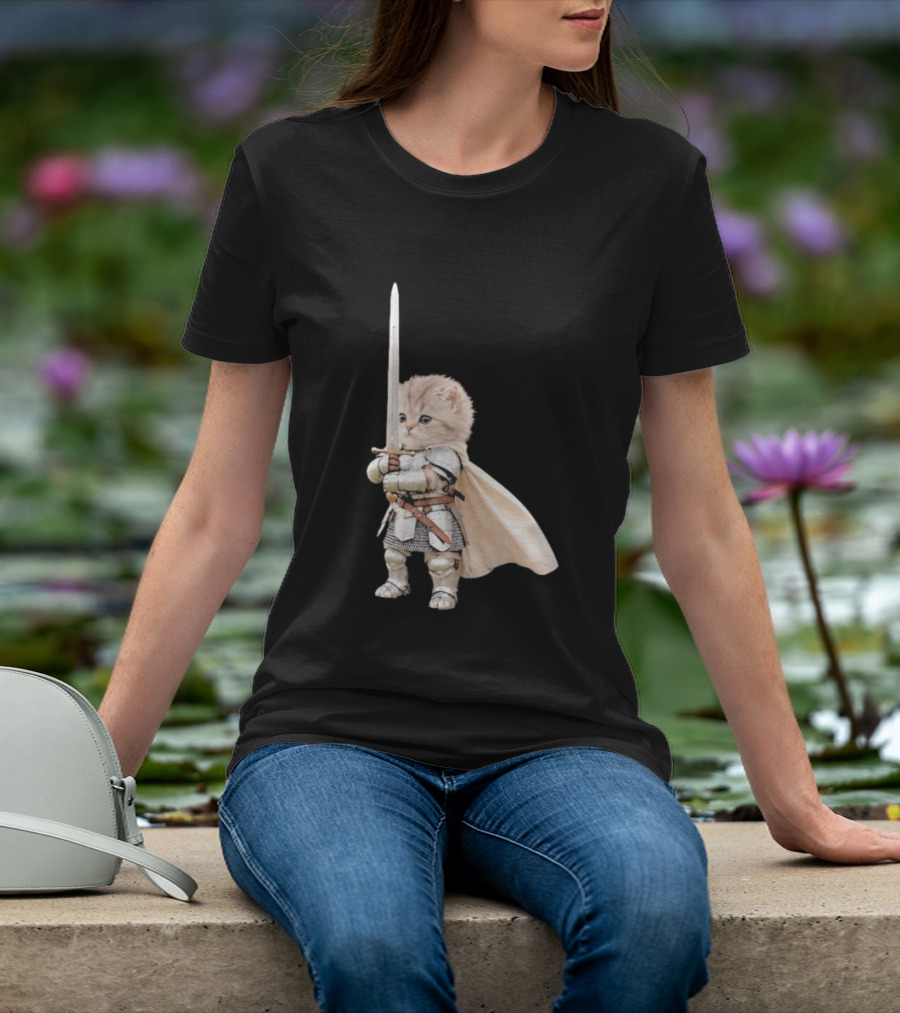 Medieval Cat Knight Meme Cute Kitten In Armor With Sword T-Shirt