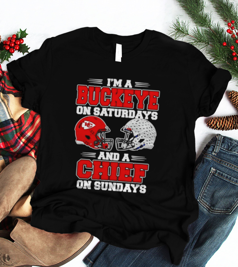 Ohio State Buckeye Saturdays Kansas City Chiefs Sundays Football Helmets T-Shirt