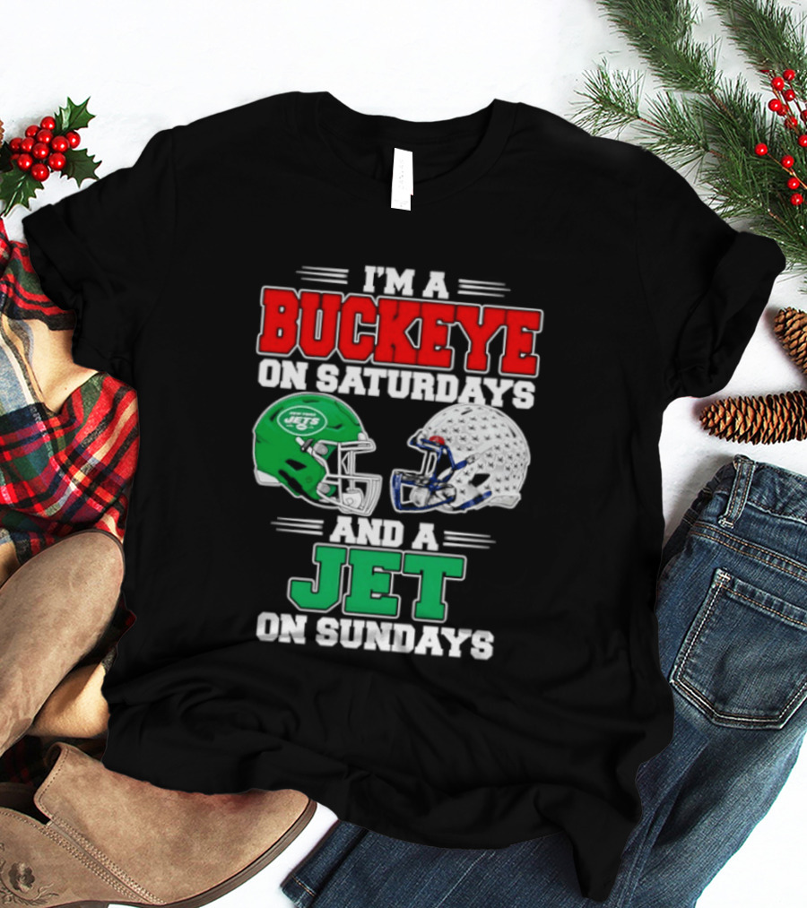 Ohio State Buckeyes Saturdays New York Jets Sundays Football Helmets T-Shirt