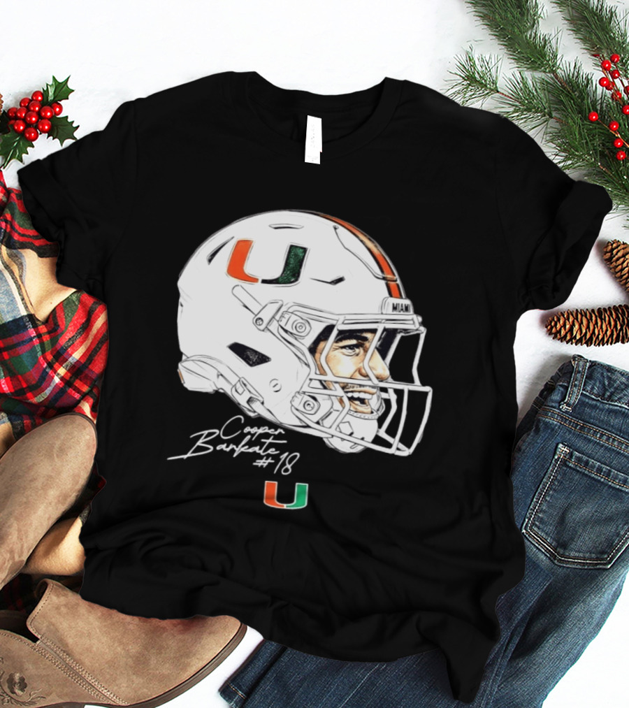NCAA Football Miami Hurricanes Cooper Barkate #18 Game Face Helmet Miami T-Shirt
