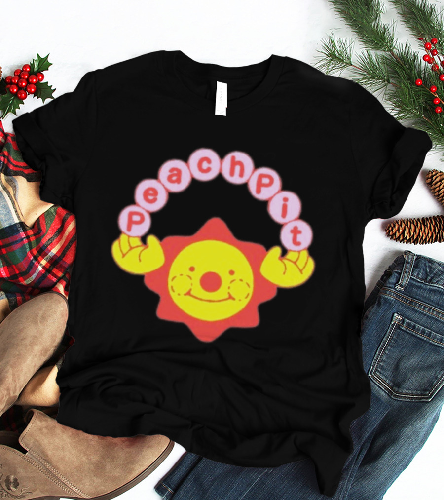 Peach Pit Smiling Sun With Playful Hands T-Shirt
