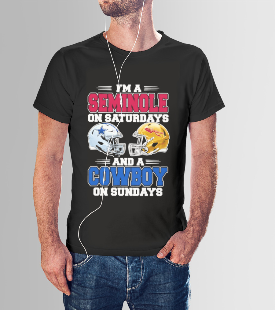 I'm A Seminole On Saturdays And A Cowboy On Sundays Football Helmets T-Shirt