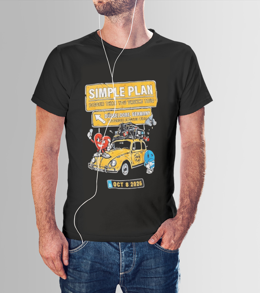 SIMPLE PLAN Bigger Than You Think Tour Düsseldorf Germany Oct 8 2026 Vintage Car Cartoon T-Shirt