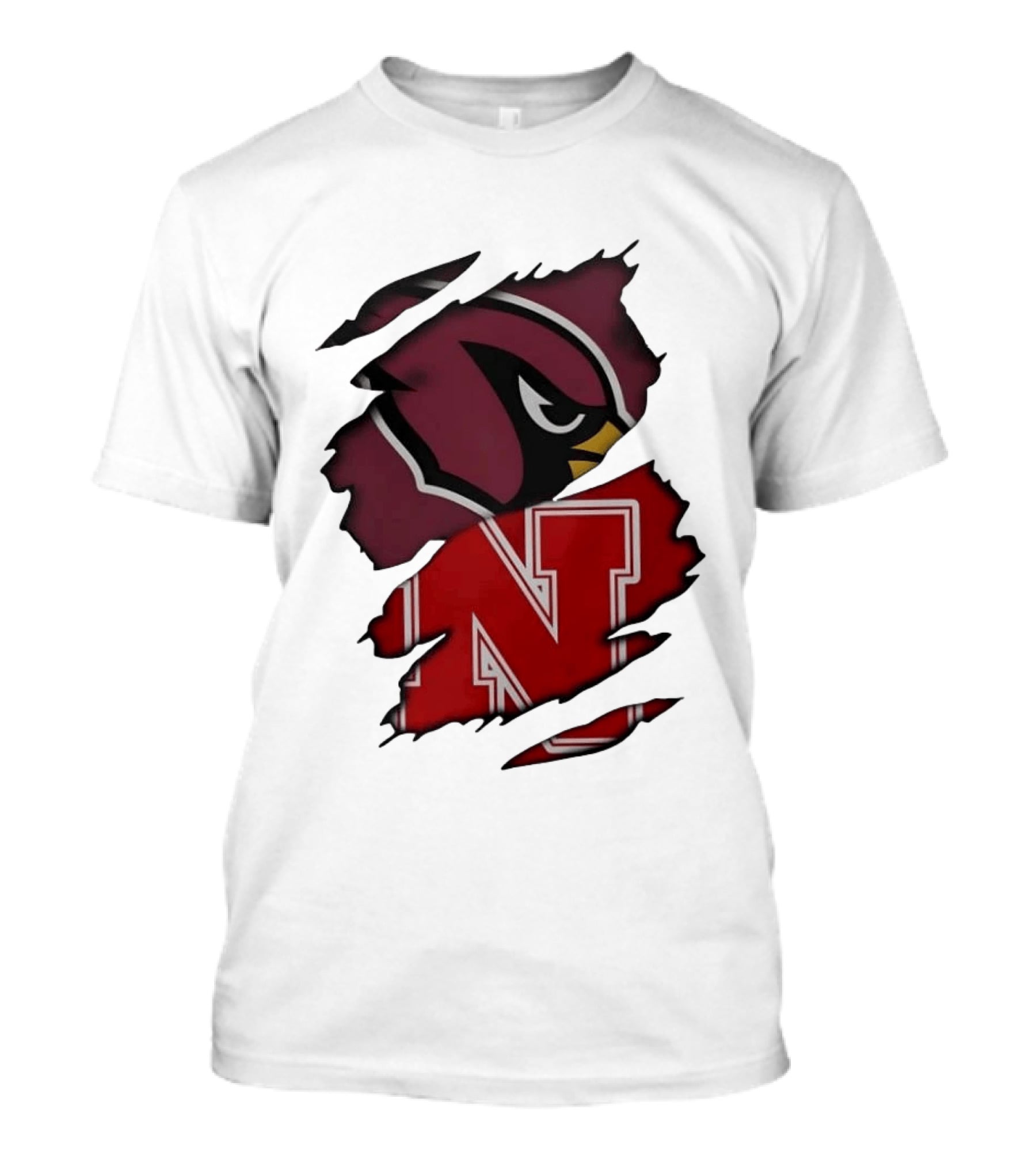 Arizona Cardinals And Nebraska Cornhuskers Ripped Logo Blend T-Shirt