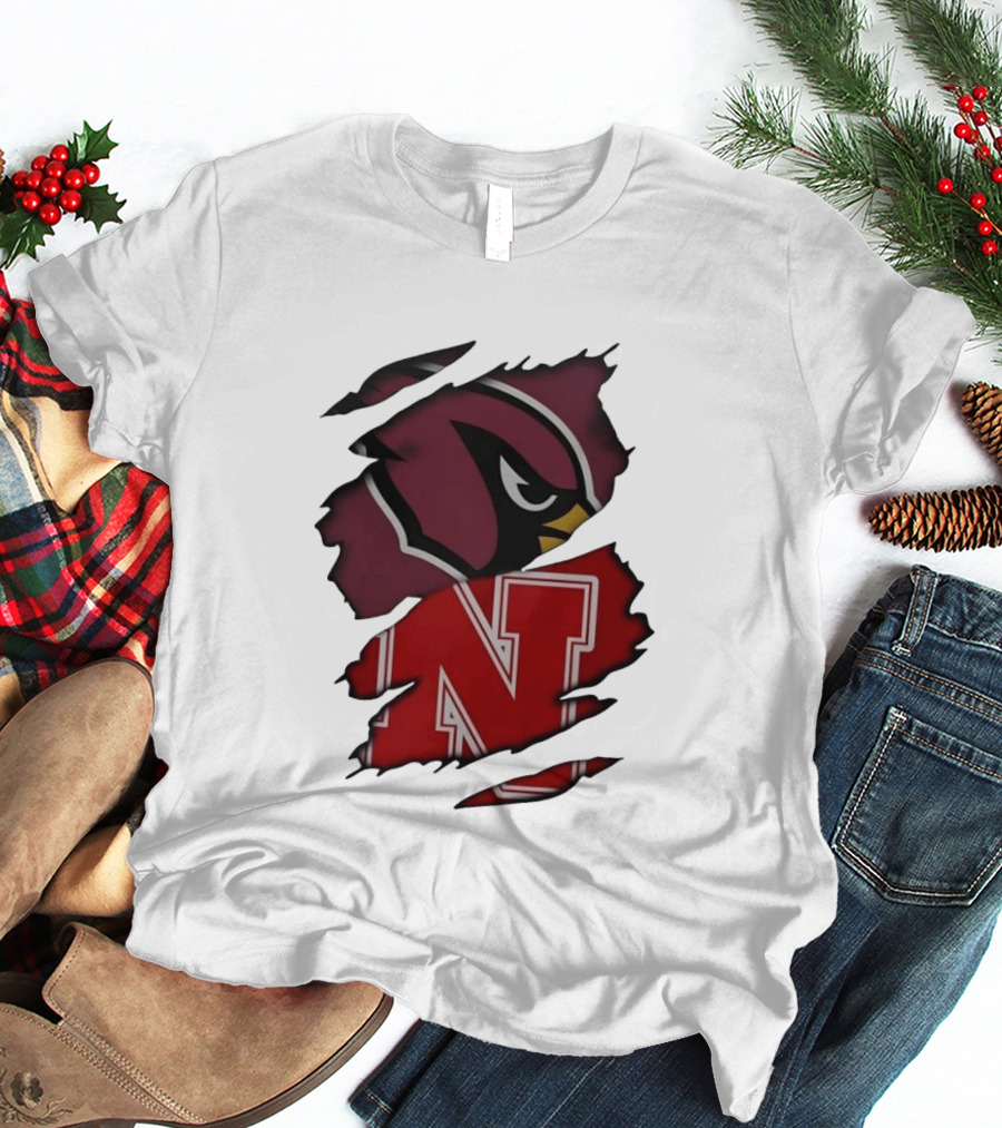 Arizona Cardinals And Nebraska Cornhuskers Ripped Logo Blend T-Shirt