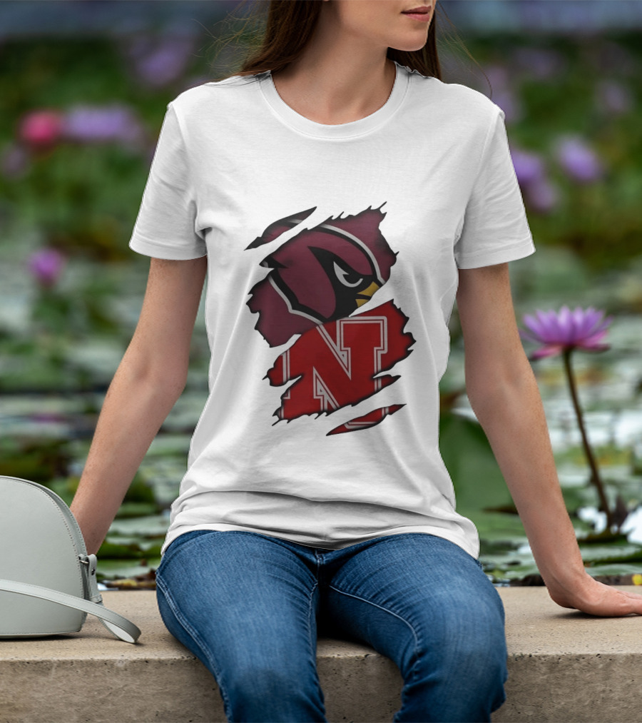 Arizona Cardinals And Nebraska Cornhuskers Ripped Logo Blend T-Shirt
