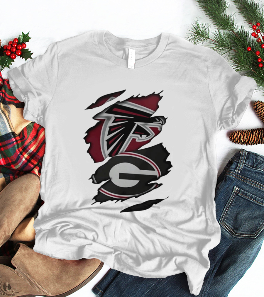 Atlanta Falcons Georgia Bulldogs Torn Skin Fan Gear T-Shirt