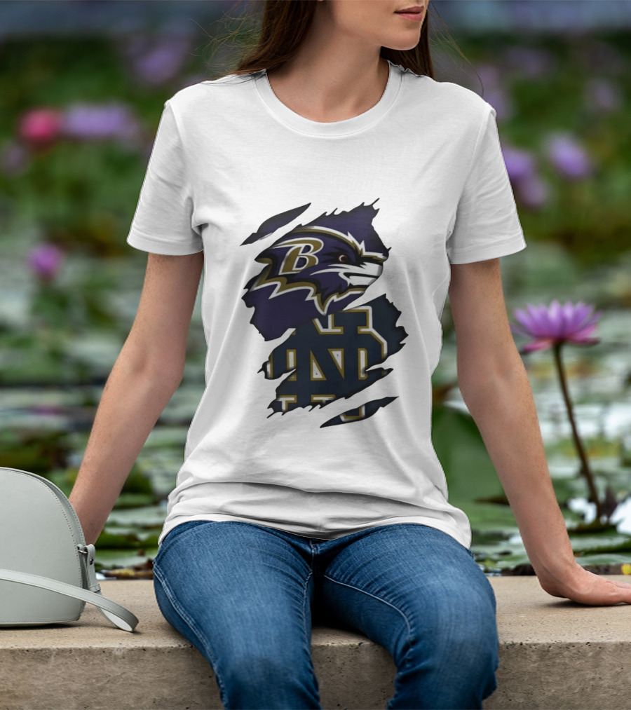 Baltimore Ravens Notre Dame Fighting Irish Ripped Logo Clash T-Shirt