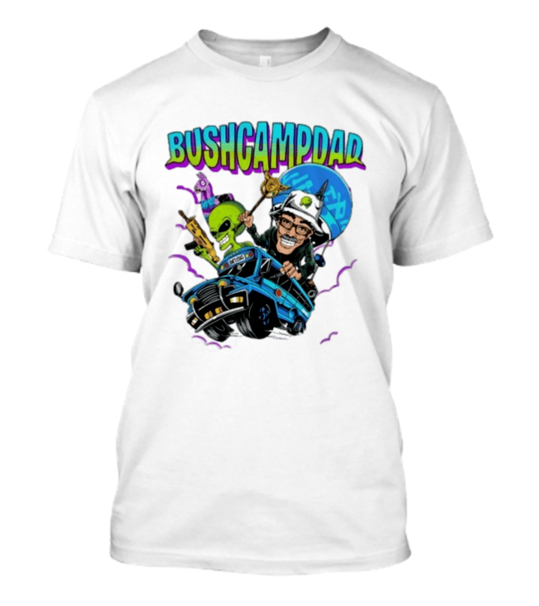 BUSHCAMPDAD Bush Camper The Battle Bus Alien Adventure T-Shirt