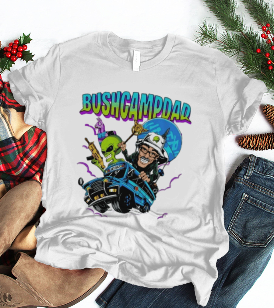 BUSHCAMPDAD Bush Camper The Battle Bus Alien Adventure T-Shirt