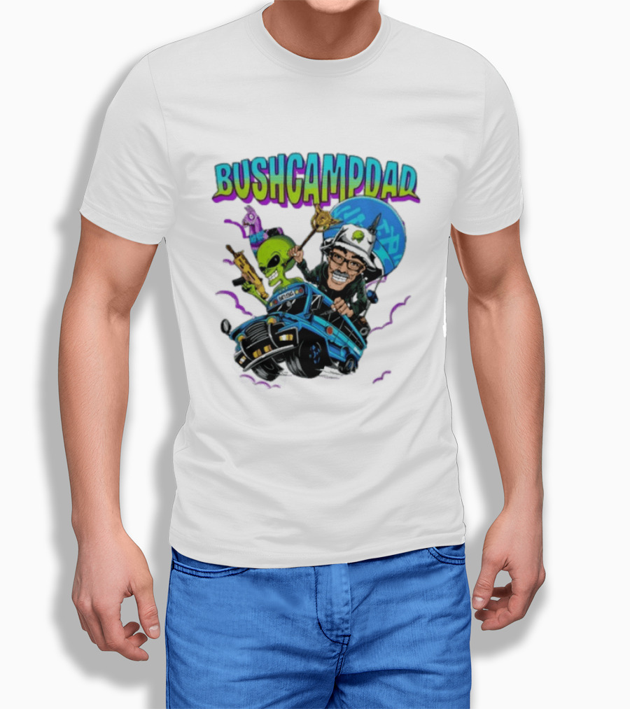 BUSHCAMPDAD Bush Camper The Battle Bus Alien Adventure T-Shirt