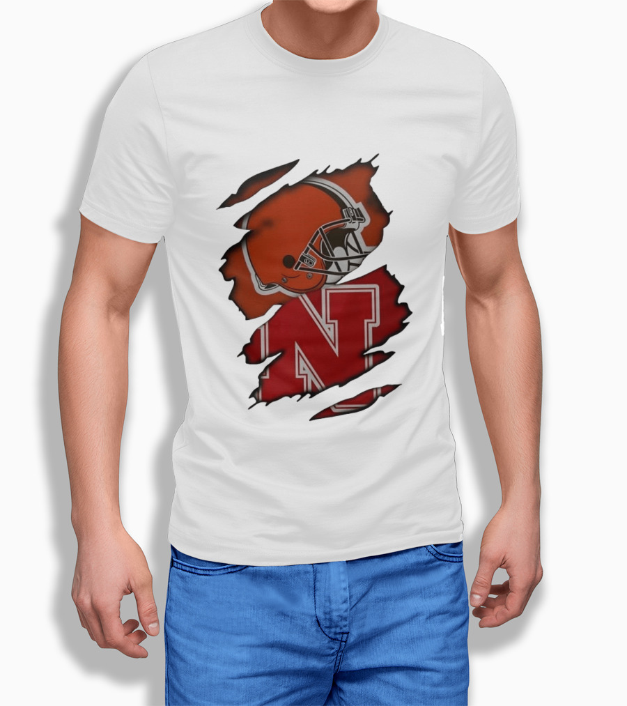 Cleveland Browns Football Helmet Nebraska Cornhuskers N Distressed T-Shirt