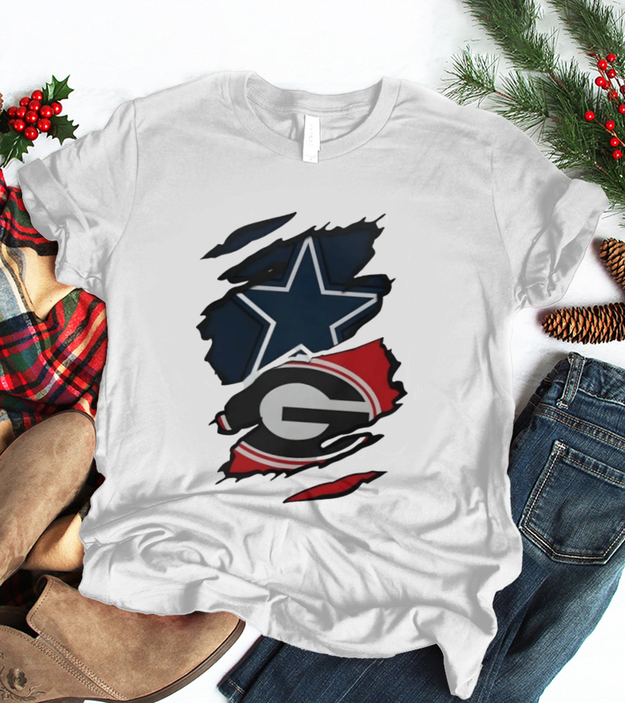 Dallas Cowboys Star Georgia Bulldogs Ripped Fabric T-Shirt
