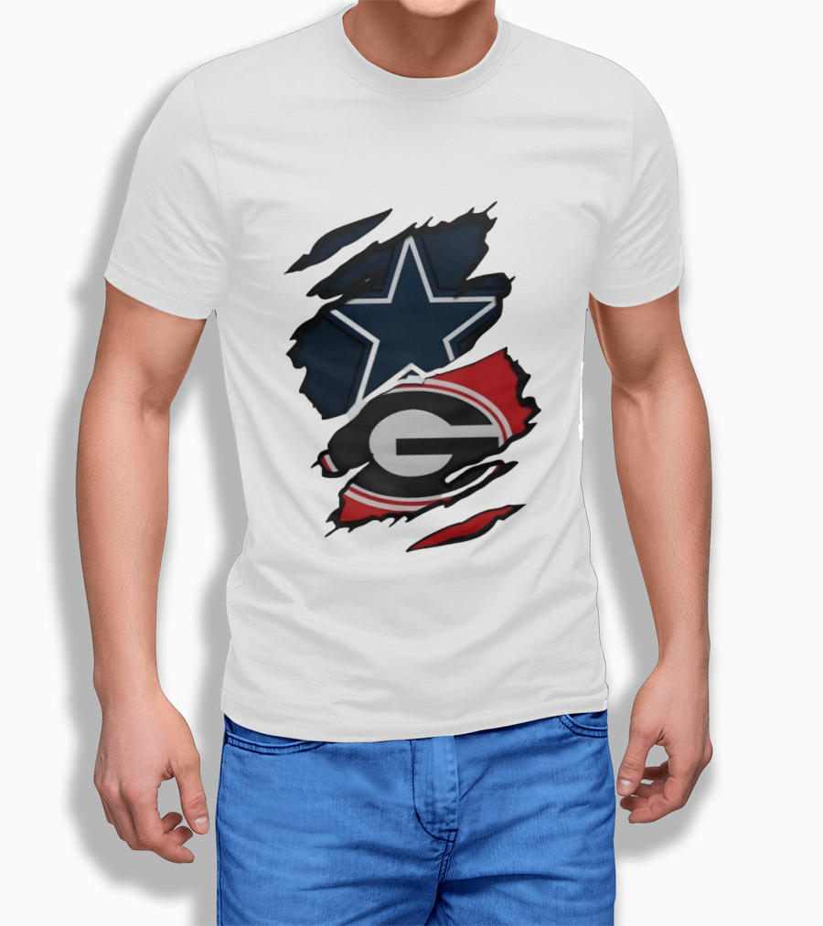 Dallas Cowboys Star Georgia Bulldogs Ripped Fabric T-Shirt