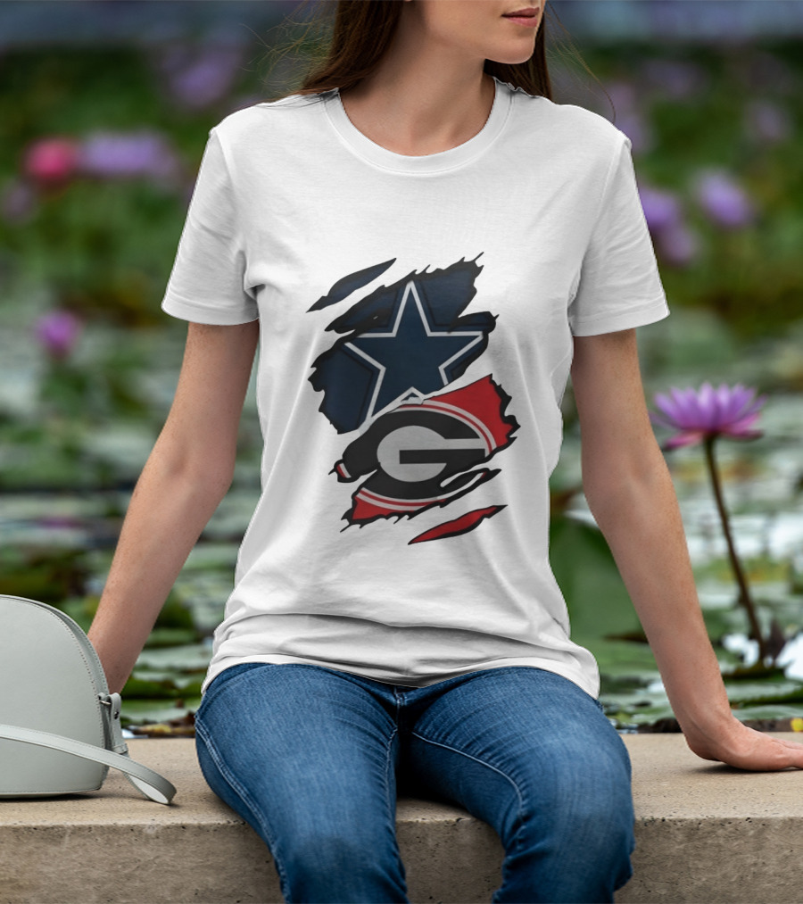 Dallas Cowboys Star Georgia Bulldogs Ripped Fabric T-Shirt