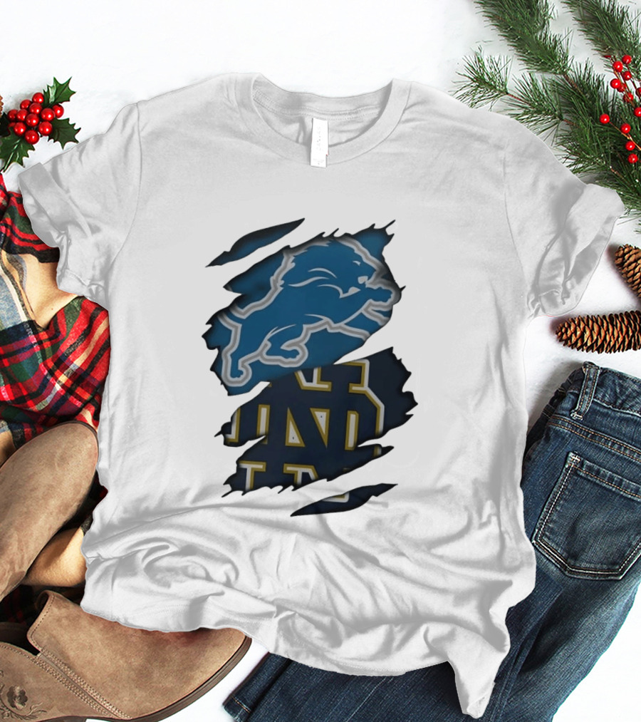 Detroit Lions Notre Dame Fighting Irish Distressed Logo Combination T-Shirt