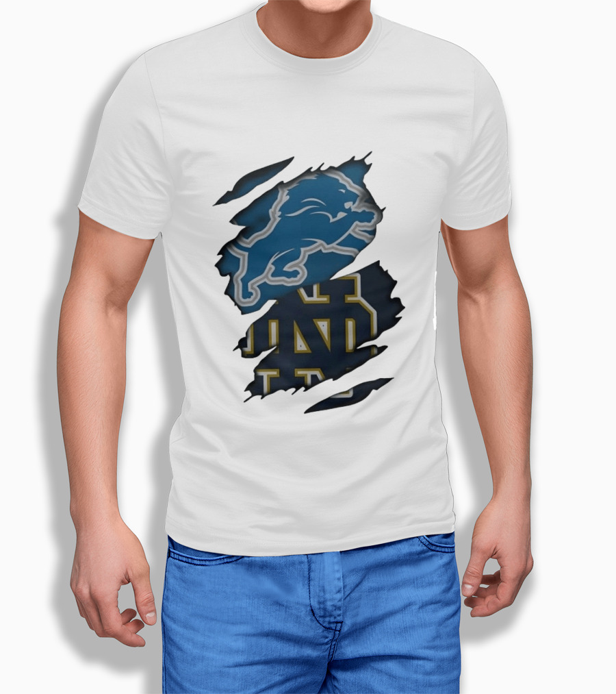 Detroit Lions Notre Dame Fighting Irish Distressed Logo Combination T-Shirt