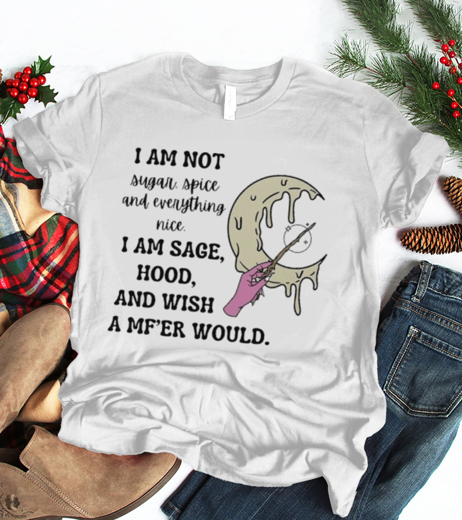 I Am Not Sugar Spice Nice I Am Sage Hood Wish A MF'er Would Crescent Wand T-Shirt