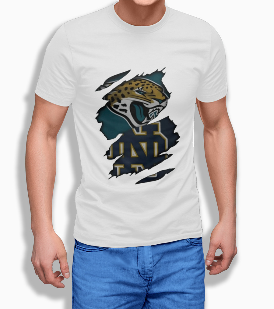 Jacksonville Jaguars Notre Dame Fighting Irish Distressed Crossover Fan T-Shirt