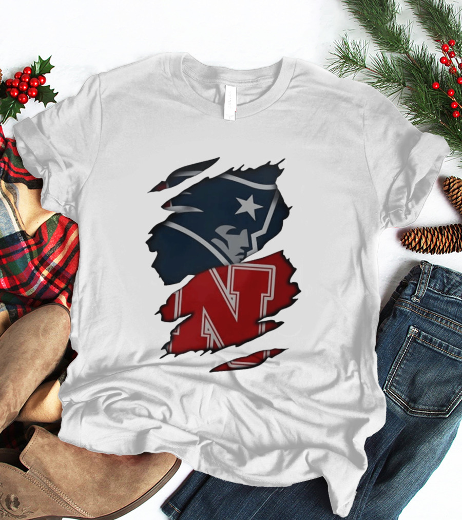 New England Patriots Nebraska Cornhuskers Distressed Logo Mashup T-Shirt