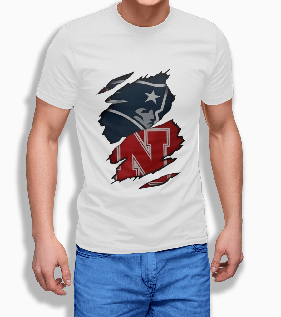 New England Patriots Nebraska Cornhuskers Distressed Logo Mashup T-Shirt