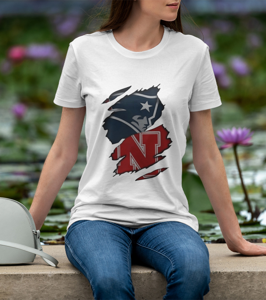 New England Patriots Nebraska Cornhuskers Distressed Logo Mashup T-Shirt