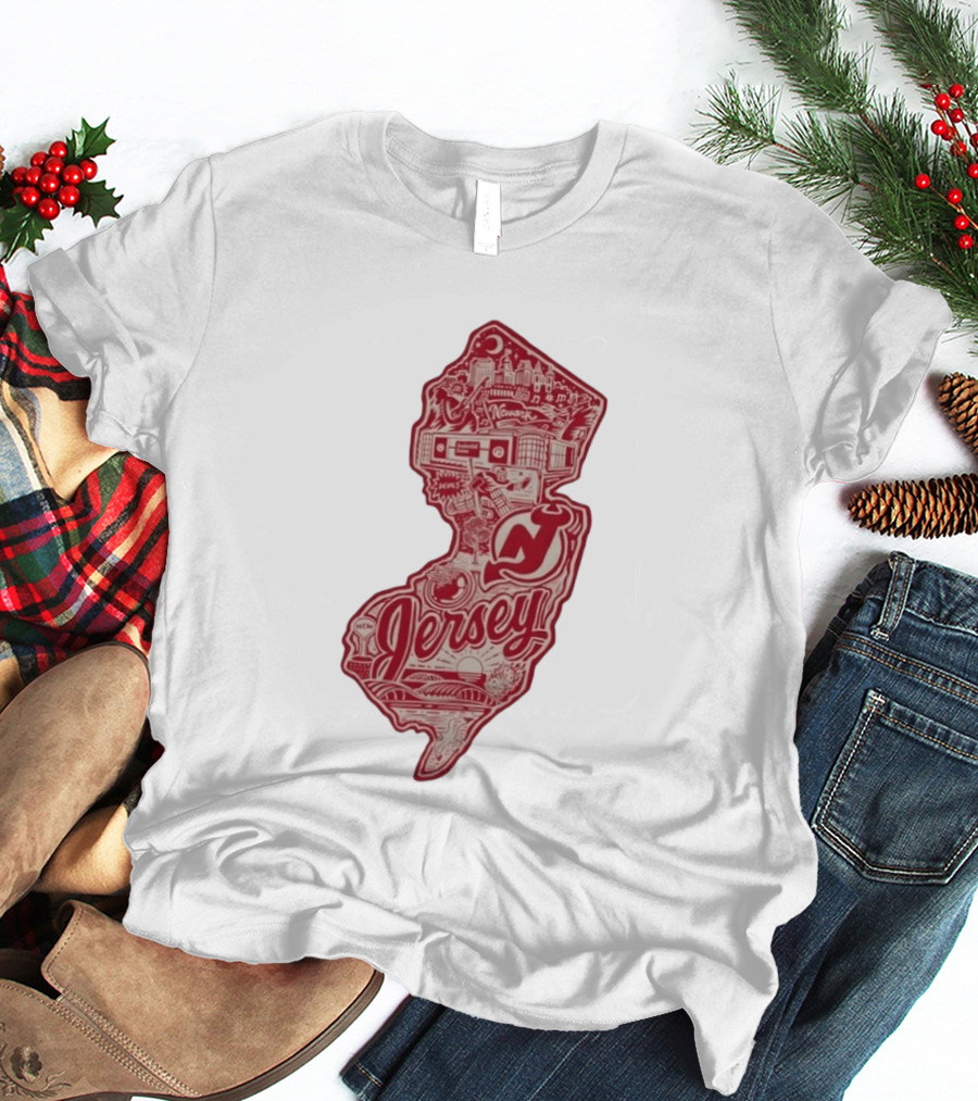 New Jersey Devils Prudential Center Newark Collage Map T-Shirt