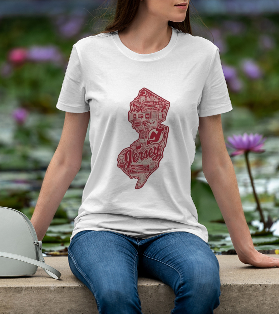 New Jersey Devils Prudential Center Newark Collage Map T-Shirt