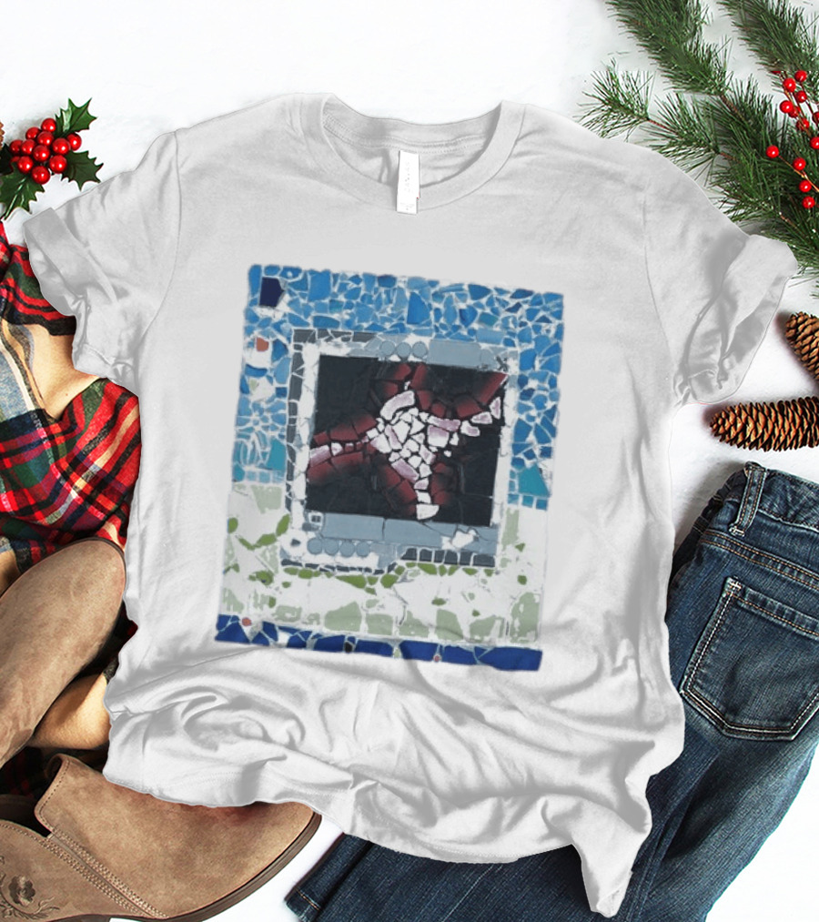 Peach Pit Central Mosaic Blue Abstract Frame T-Shirt