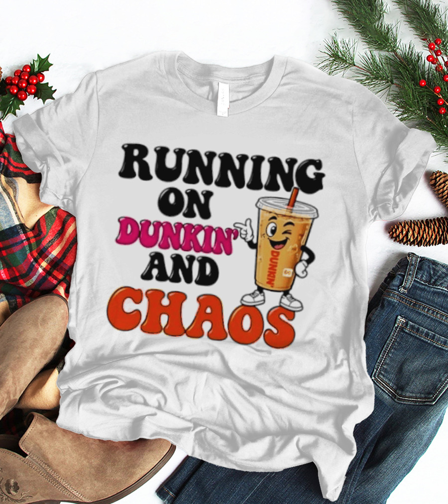Running On Dunkin' And Chaos Coffee Winking Iced Drink T-Shirt