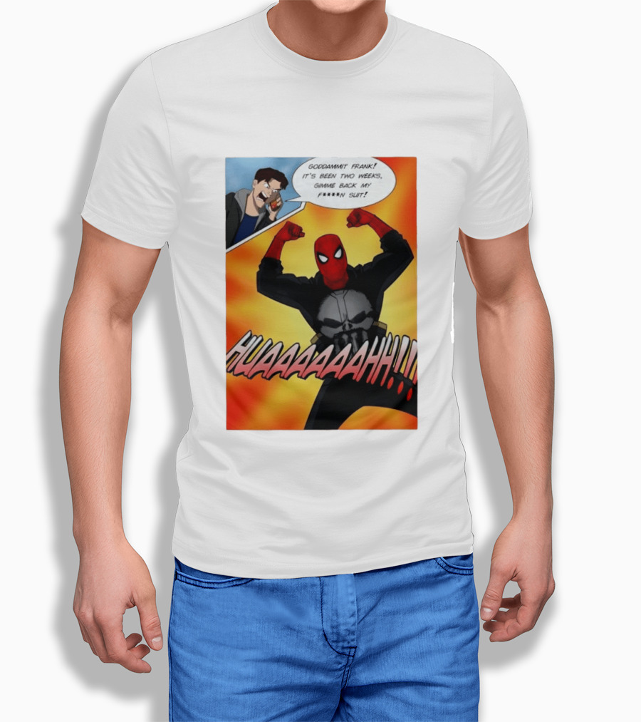 Spider Man And The Punisher Comic Goddammit Frank Huaaahhh Speech Bubble Scene T-Shirt