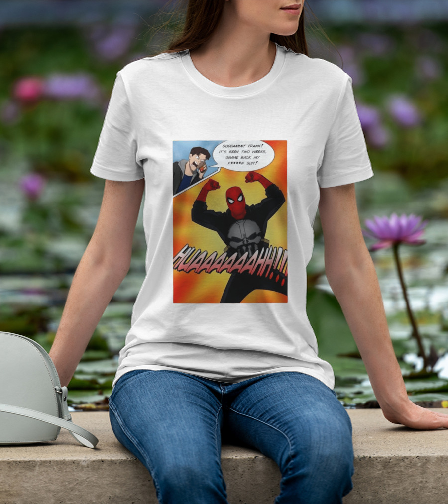 Spider Man And The Punisher Comic Goddammit Frank Huaaahhh Speech Bubble Scene T-Shirt