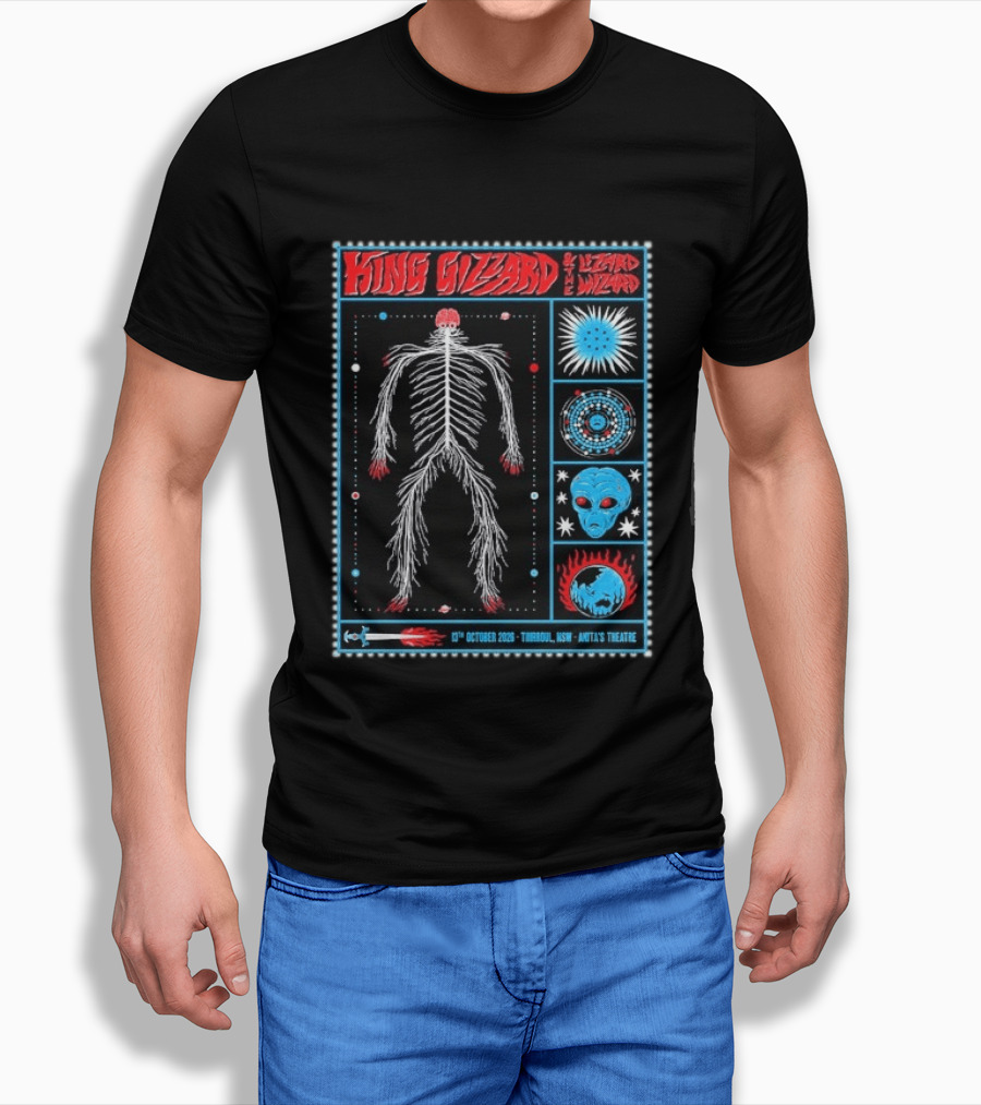 King Gizzard Thirroul NSW Anita's Theatre 13 October 2026 Skeleton Psychedelic T-Shirt