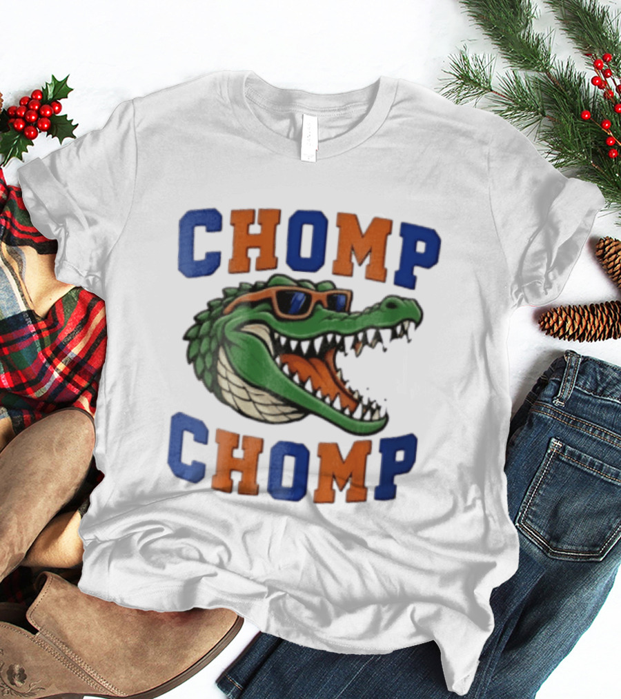 Florida Gators Chomp Chomp Alligator Wearing Sunglasses Cartoon T-Shirt