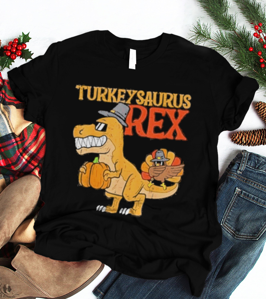 Turkeysaurus Rex Toddler Boys Thanksgiving Dab Turkey Dino 2024 T-Shirt