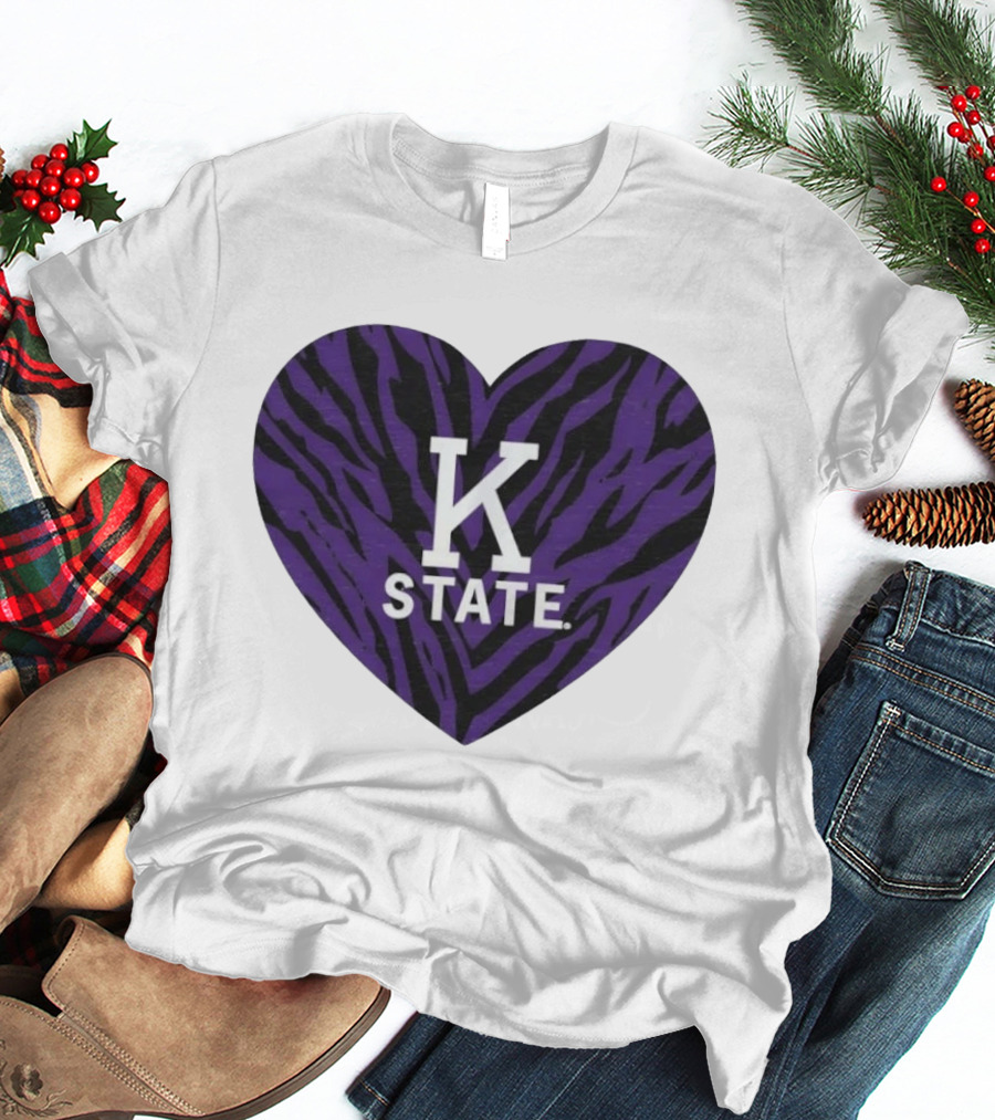 K State Wildcats Purple Zebra Heart Kansas State T-Shirt