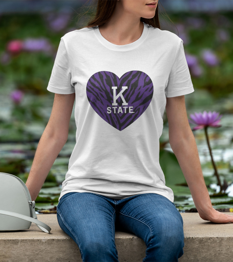 K State Wildcats Purple Zebra Heart Kansas State T-Shirt