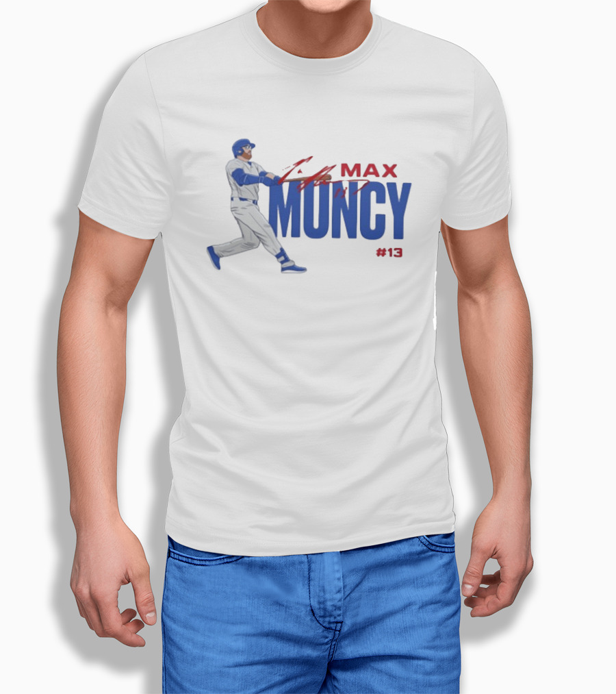 Max Muncy Baseball Player Number 13 Athletic Blue Red T-Shirt