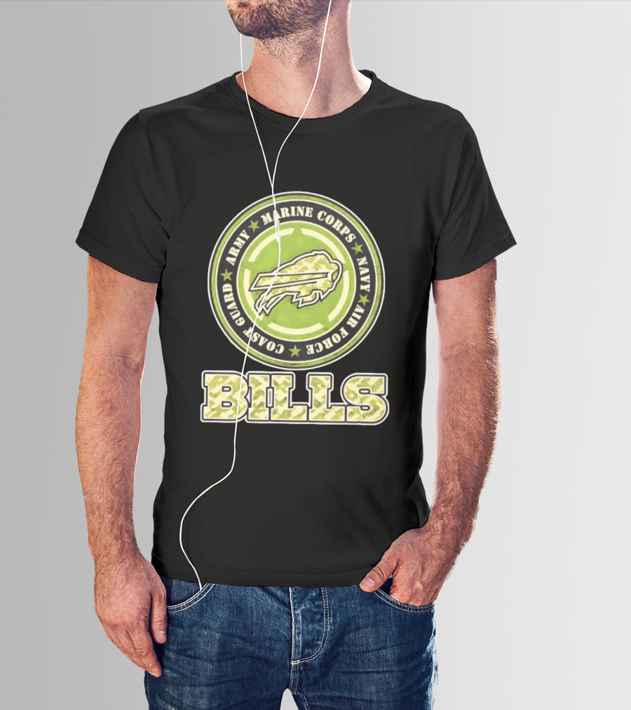 Buffalo Bills Camo Tribute Army Marine Corps Navy Air Force Coast Guard T-Shirt