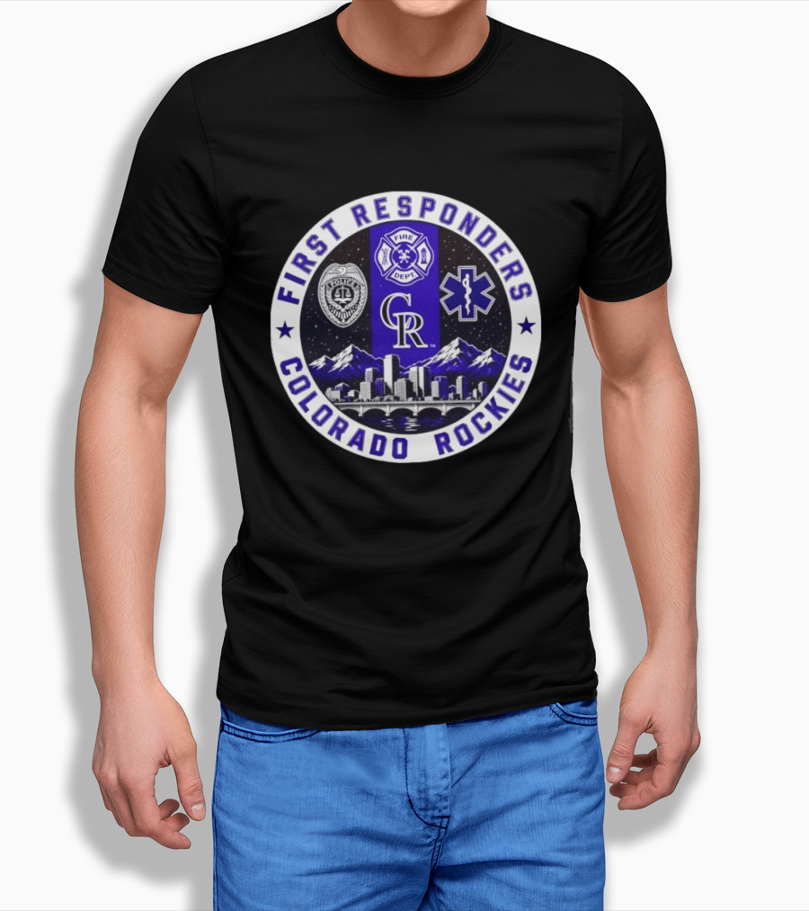 Colorado Rockies First Responders Police Fire Dept City Skyline T-Shirt