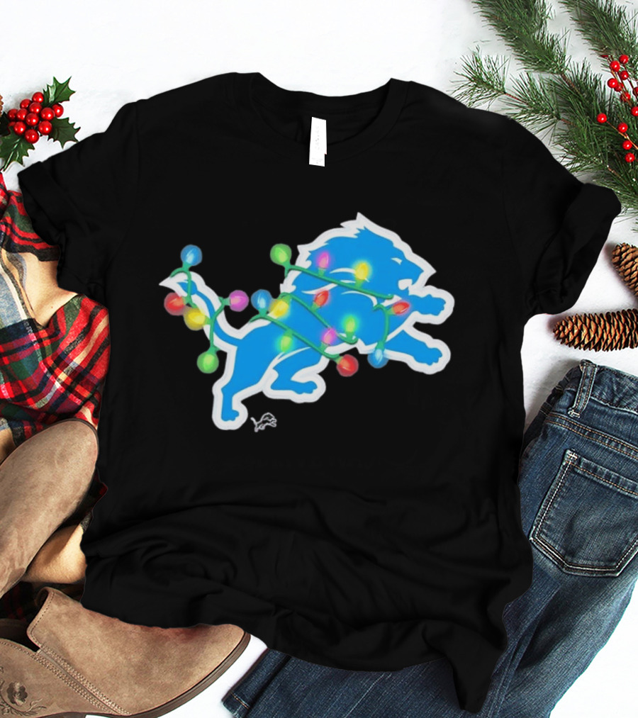 Detroit Lions Holiday Lights Festive Christmas Spirit T-Shirt