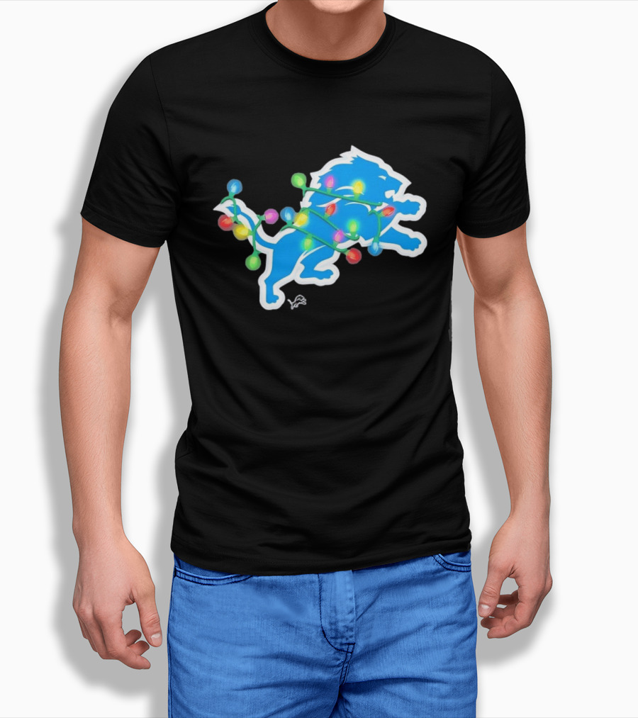 Detroit Lions Holiday Lights Festive Christmas Spirit T-Shirt