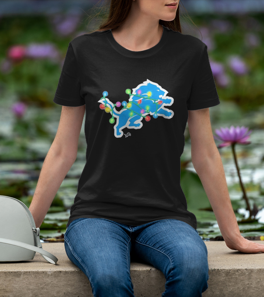 Detroit Lions Holiday Lights Festive Christmas Spirit T-Shirt