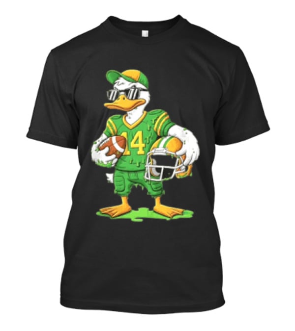 Duck With Sunglasses In Green Football Uniform Holding Helmet And Ball T-Shirt