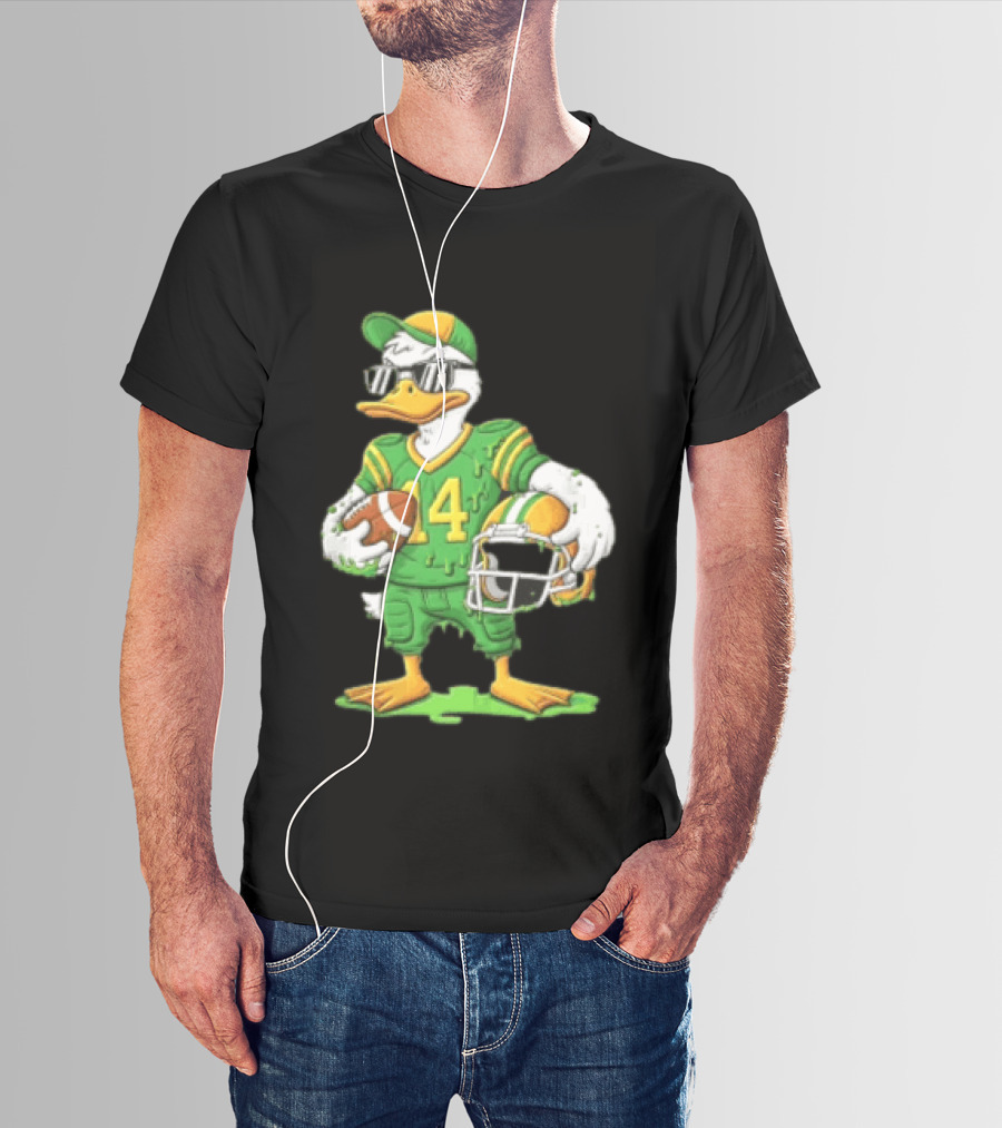 Duck With Sunglasses In Green Football Uniform Holding Helmet And Ball T-Shirt
