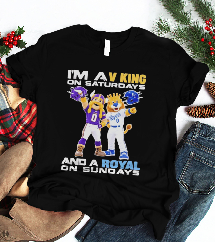 I'm A V King On Saturdays And A Royal On Sundays With Mascots Vikings And Royals Helmets T-Shirt