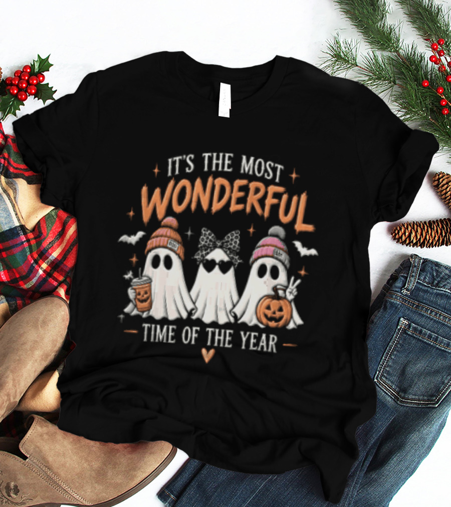 It's The Most Wonderful Time Of The Year Ghost Pumpkin Coffee Halloween T-Shirt