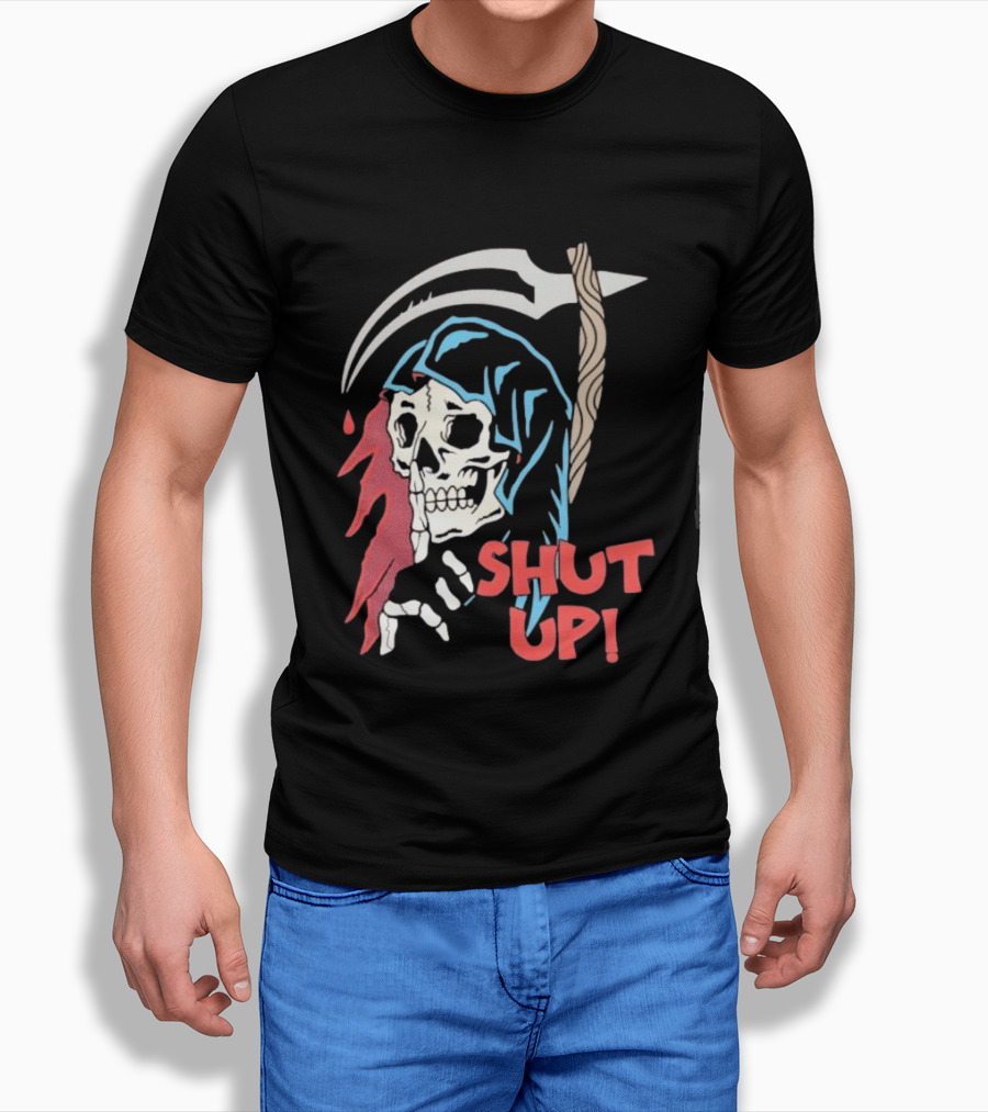 Grim Reaper Skull Shut Up Death Scythe Gothic T-Shirt