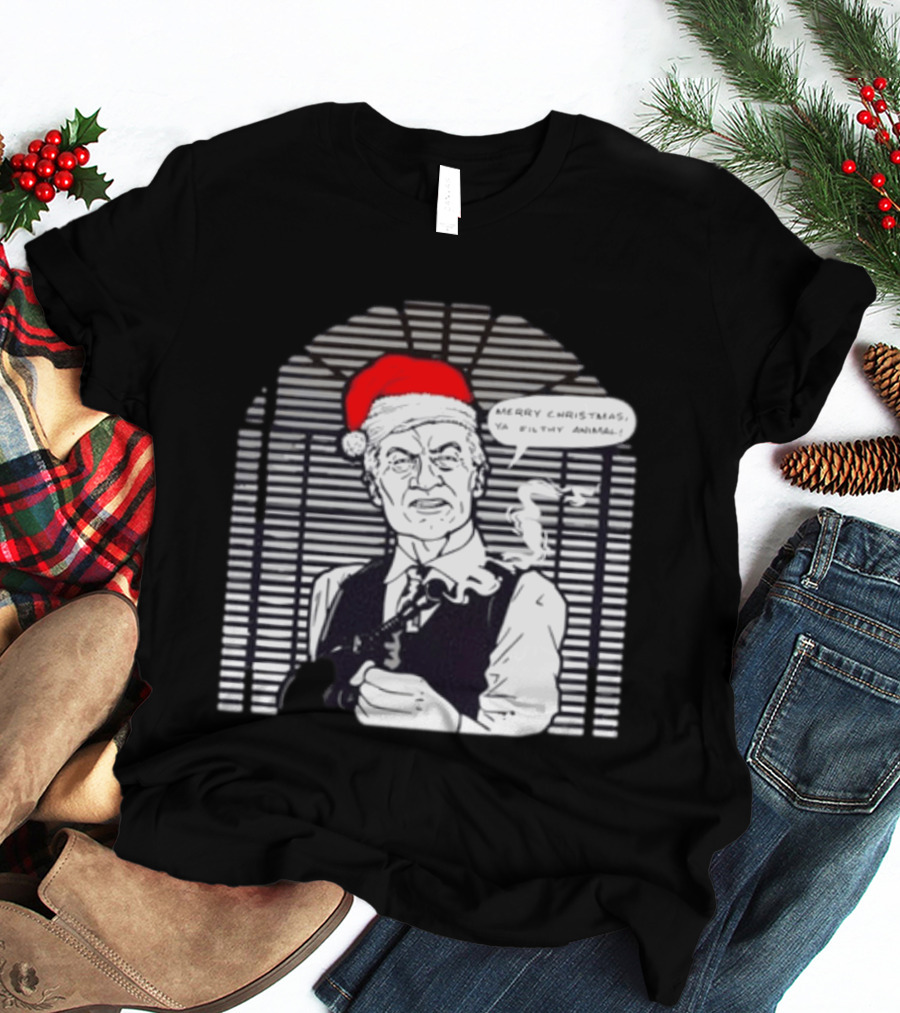 Joe Pesci Merry Christmas Ya Filthy Animal Home Alone Christmas Hat Smoking Gun Scene T-Shirt