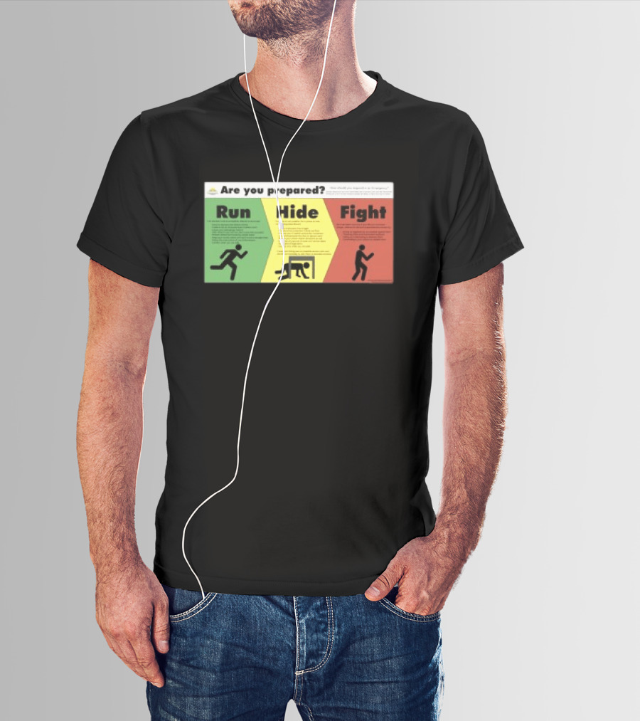 Grimykids Store Survival Guide Run Hide Fight Are You Prepared Emergency Strategy T-Shirt